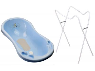 Bild zu Baby Badewanne mit Gestell, Anti Rutsch Matte  und Abflussschlauch  Zebra blau