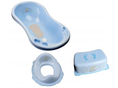 Bild zu Baby Badeset Badewanne mit Abfluss Schemel Toilettentrainer blau