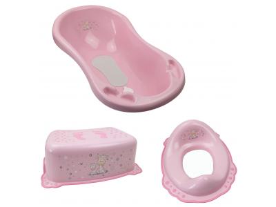 Bild zu Baby Badeset Badewanne mit Abfluss Schemel Toilettentrainer rosa
