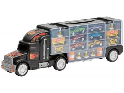 Bild zu Riesen LKW Autotransporter Truck 48 cm mit Tragegriff und 6 PKW Spielzeugautos 