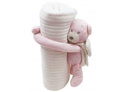 Bild zu Baby Kuscheldecke Babydecke mit Klammer Schutzengel Teddy Plüschfigur rosa