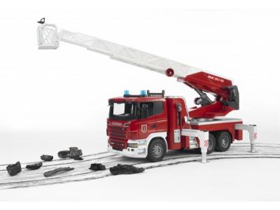 Bild zu Bruder Scania Feuerwehrleiterwagen + Wasserpumpe und Light and Sound Module