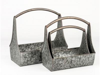 Bild zu 3 Stück Deko Metall Korb Tragekorb mit Griff Pflanzgefäß Gartendekoration