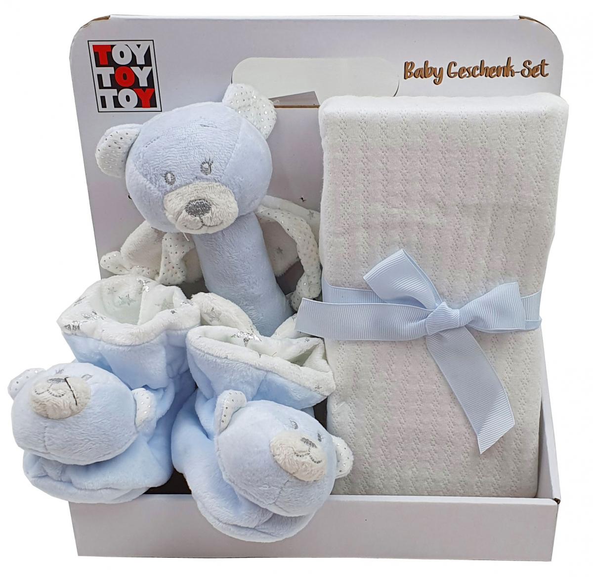 Geschenk Babydecke Baby günstiger Rasselschuhe Teddybär blau » Stabrassel Gutes mit | Preissturz