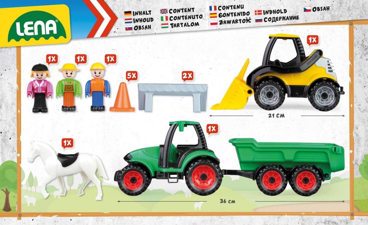 Preissturz » Lena Truckies Bauernhof Set mit Traktor Anhänger Radlader  Pferd uvm 13 tlg